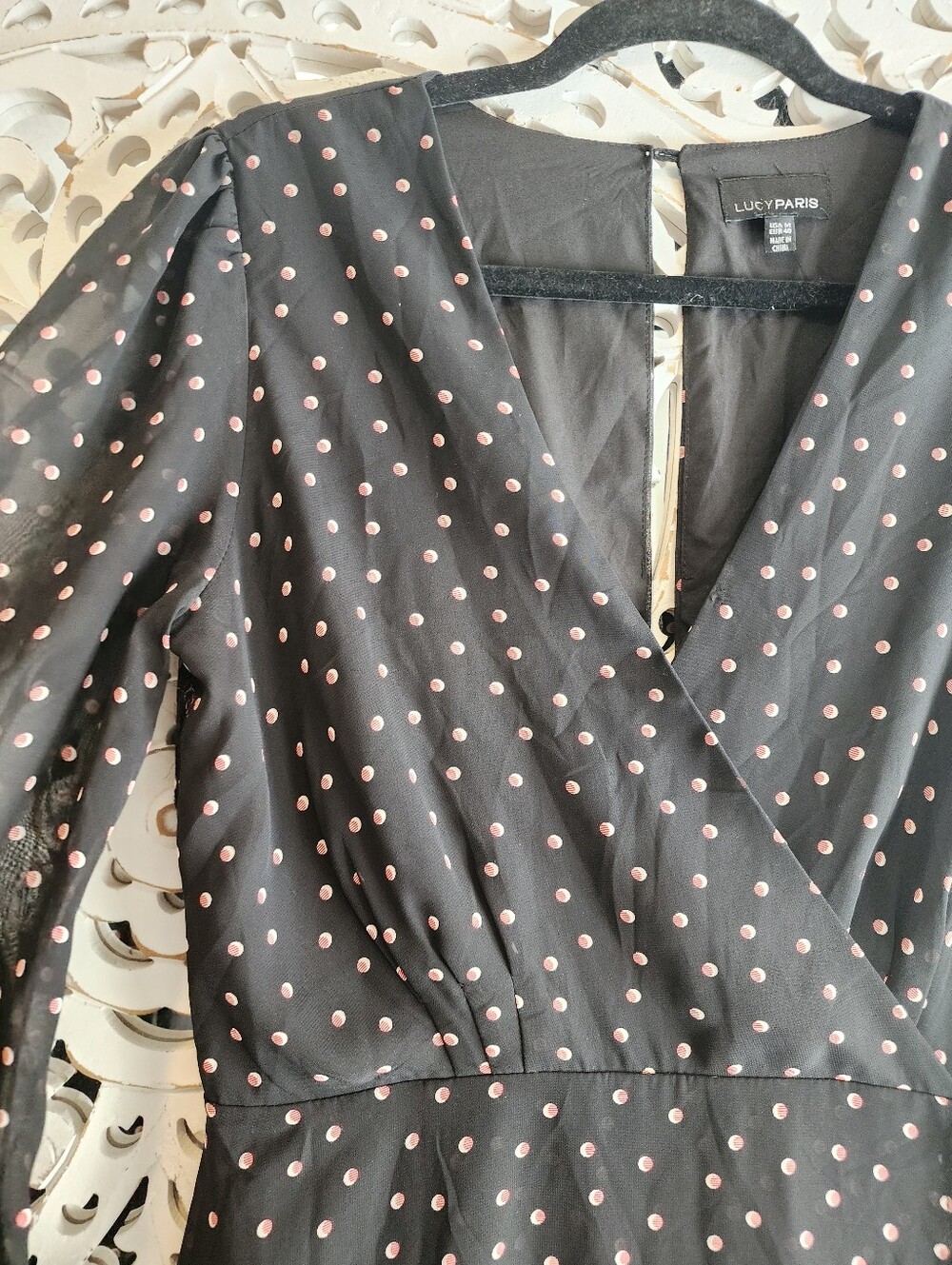 LUCY PARIS POLKA DOT MIDI LONG SHEER SLEEVE SIZE MEDIUM. - Picture 14 of 15